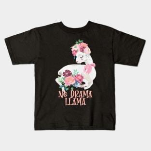 No Drama Llama - Llama With Flowers Kids T-Shirt